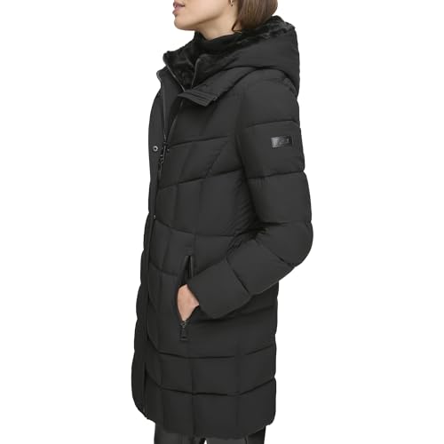 DKNY Women's Long Puffer, Bib-Front Black