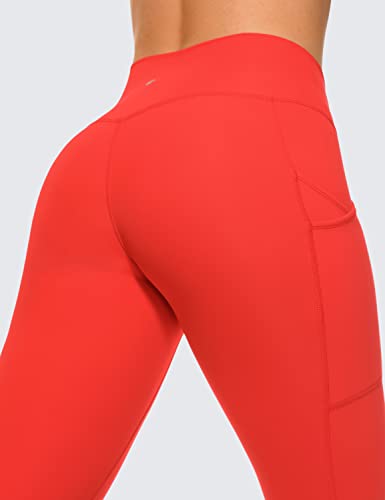 CRZ YOGA Ulti-Dry Workout Leggings for Women 25'' - No Front Seam Yoga Pants with Pockets High Waisted Fitness Gym Tights Dark Red XX-Small