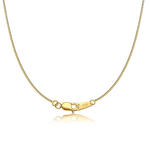 CIELTEAR 18K Gold Plated Sterling Silver Chain Necklace for Women 0.8mm Box Chain, Italian Necklace Chain, Super Strong & Thin & Long16/18/20/22/24 Inches