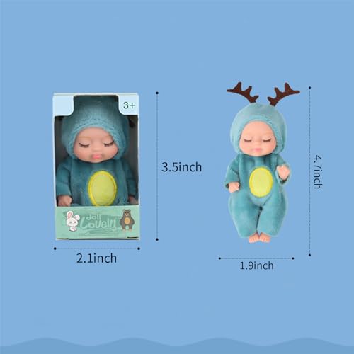 Vueos 4 Pcs 4 Inch Mini Baby Doll Playset Lifelike Reborn Baby Dolls with Cute Animal Clothes Gifts for Girls Boys Birthday Christmas (Lovely Style)