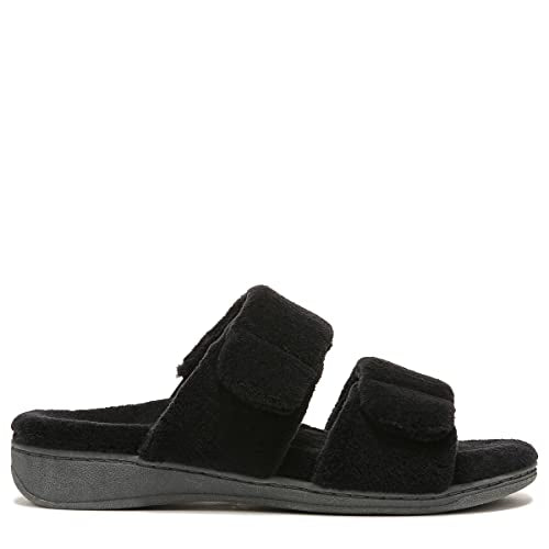 Vionic Women's Indulge Dessie Slipper - Ladies Comfortable Cozy Adjustable House Slippers with Concealed Orthotic Arch Support Black 5 Medium