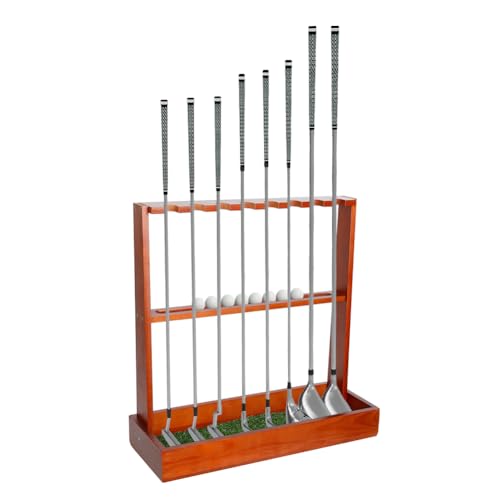 Derkerry Large Golf Club Rack Stand: Wooden Golf Clubs Holder Organizer with Grass Mat for 8 Golf Clubs & 12 Golf Balls - Golf Club Stand Racks for Garage Home Indoor (Black)