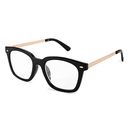 FEISEDY Reading Glasses, Blue Light Blocking, Square Oversized Glasses for Women and Men, B4096(Black, 1.50x)