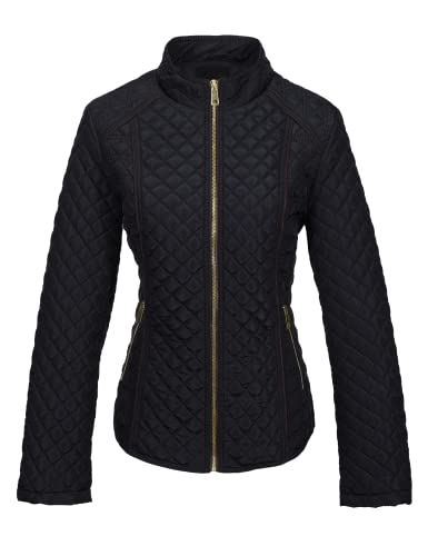 Bellivera Women's Stand Collar Lightweight Quilted Puffer Jacket Padded Zip Coat for Fall and Winter 15003 White L