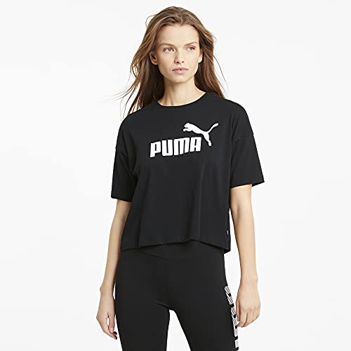 PUMA Women's Essentials Cropped Logo Tee, Black, Small