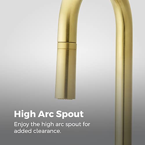 Pfister Zanna Kitchen Faucet with Pull Down Sprayer and Soap Dispenser, Single Handle, High Arc, Brushed Gold Finish, F5297ZNRBG