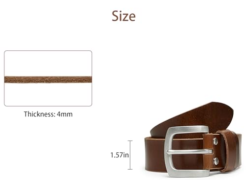 Jeereal Full Grain Leather Mens Belt Heavy Duty Leather Belt (1.5" Width) | Work Belt Solid Metal Buckle