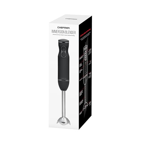 Chefman Immersion Stick Hand Blender Powerful Electric Ice Crushing 2-Speed Control Handheld Food Mixer, Purees, Smoothies, Shakes, Sauces and Soups, Black