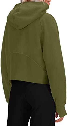 Fisoew Womens Zip Up Sweatshirts Fleece Lined Collar Crop Hoodie Casual Cotton Long Sleeve Tops with Thumb Hole