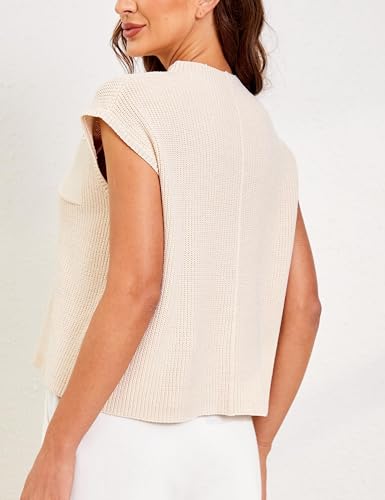 UANEO Sweater Vest Women Mock Neck Casual Cropped Knit Pullover Cap Sleeve Sweater for Women Top Spring(Apricot-S)