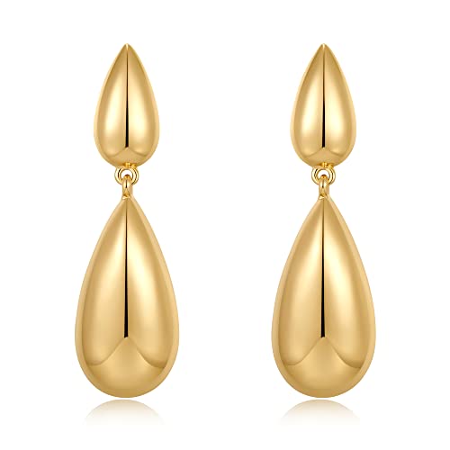 Gold Long Waterdrop Earrings for Women Polished Brushed Droplet Dangle Earrings