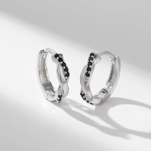 SWEETV 14K Gold Plated Twisted Hoop Earrings for Women 925 Sterling Silver Post Cubic Zirconia Huggie -Small Gold Hoop-CZ Stud Cuff Earring (04 Emerald)