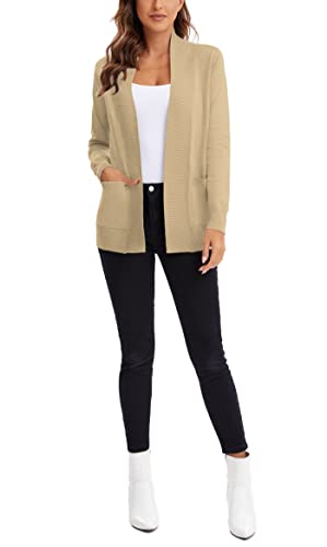 Urban CoCo Women's Lightweight Open Front Knit Cardigan Sweater Long Sleeve with Pocket (Light Oliver, M)