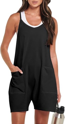 HAILTH Women's Overall Shorts Rompers for Women Casual Summer Short Jumpsuits Sleeveless Loose Spaghetti Strap Baggy Overalls Jumpers High Elasticity and Loose Fitting