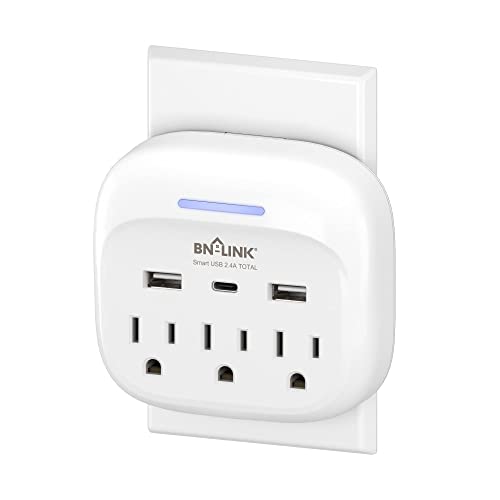 BN-LINK Multi Plug Outlet Extender with 3 Outlets and 3 USB Ports, 3 AC Outlet Splitter with 3 USB Ports (1 USB C), Wall Charger Adapter for Dorm, School, Travel, Office, Home, Travel, 1 Pack