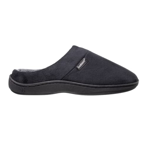 isotoner Men's Classic Microterry Slippers, Fuax Microsuede Black, 8-9