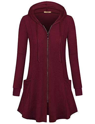 Miusey Womens Zip Up Long Hoodie Jacket Tunic Sweatshirt Open Front Cardigan (Large, Gray-2)