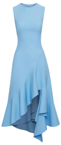 Oscar de la Renta, Asymmetrical Hem Wool Dress, Pastel Blue, 16