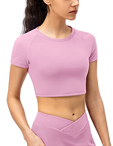 Women's Sports Fitness Basic Short Sleeve T-Shirts Compression Running Crop Tops Color White Size S