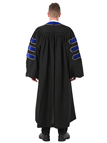 GraduatePro Doctoral Graduation Gown for Faculty and Professor PhD Regalia with Velvet and Gold Piping Blue 45