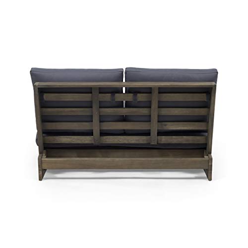 Great Deal Furniture GDFStudio Outdoor Acacia Wood Loveseat with Cushions, Gray and Dark Gray