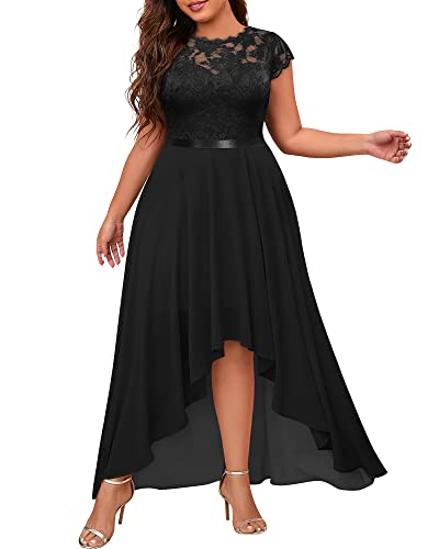 Miusol Women's Plus Size Formal Floral Retro Lace Elegant Bridesmaid Party Maxi Dress Black