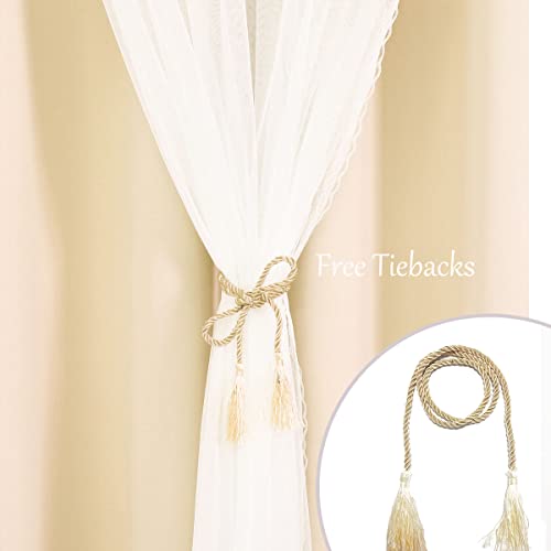 SOFJAGETQ Beige Blackout Curtains with Sheer 54 Inches - Double Layered Short Blackout Curtains with Voile Sheer Drapes for Kids/Girls Bedroom Nursery Living Room, Biscotti Beige, 2 PCs