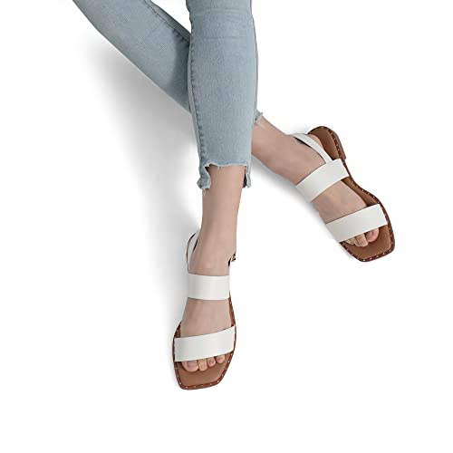 DREAM PAIRS Women's Summer Casual Dressy Cute Flat Sandals Comfortable Sexy Square-Toe Fashion One Band Strappy Shoes Wide Width, White, Size 5.5, Sdfs222w