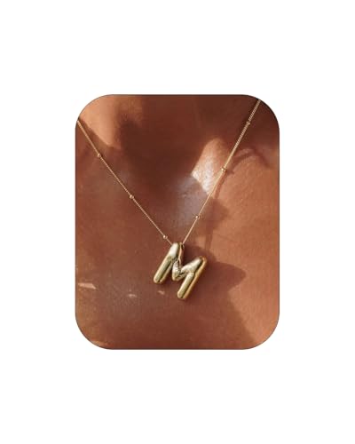 Chunyee Bubble Letter Necklace Gold for Women, 18k Gold Initial Necklaces for Women Dainty Letter Necklace With Gift Package, Ideal Jewelry Gifts for Women
