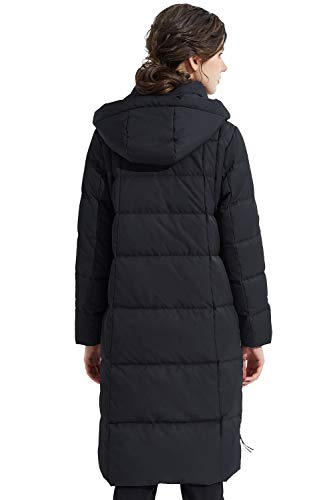 Orolay Women's Thickened Long Down Jacket Winter Down Coat Hooded Puffer Jacket with Side Zipper Pirate Black XS