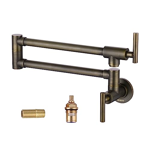 WOWOW Pot Filler Faucet Antique Bronze Commercial Wall Mount Stove Faucet, Brass Pot Filler Folding Faucet Over Stove, Kitchen Pot Faucet with Double Joint Swing Arms