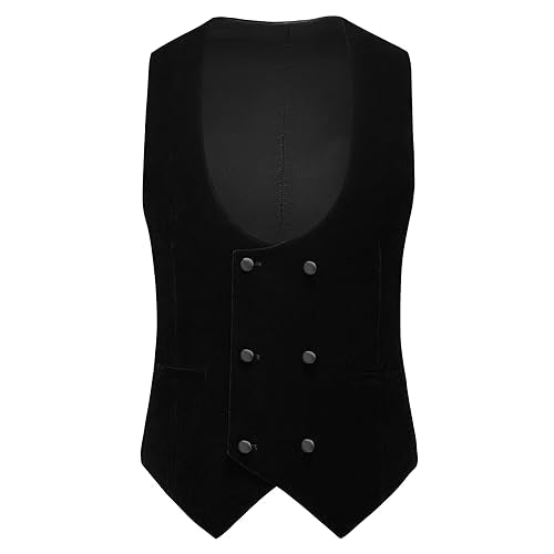 KUDORO Mens Velvet 3 Piece Suits Slim Fit Peaked Lapel One Button Tuxedo Dinner Jacket Vest Pants Suit Black