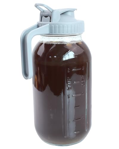 Glass Mason Jar Pitcher 32 oz With Spout Lid 2 set Airtight Water Jug 1 Quart Wide Mouth Cold Brew Coffee Sun Tea Pitcher Leakproof Breastmilk Storage Jar With Top Flip Cap For Fridge