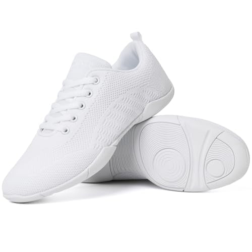 Smapavic Cheer Shoes for Youth Girls White Cheerleading Athletic Dance Shoes Tennis Sneakers for Competition Sport Training 4 Big Kid