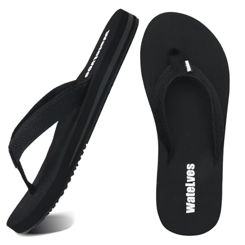 WateLves Womens-Flip-Flops-Thong-Sandals-Beach-Shoes Light and Comfortable for Vacation Walking-Bathroom-Pool(02/Black-38)