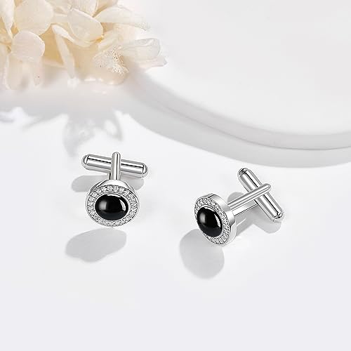 StoryEtain Cufflinks for Men Sterling Silver Blue Moonstone Cufflinks Tuxedo Studs Jewelry Gifts for Husband Father