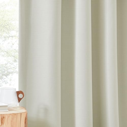 NICETOWN Bedroom Curtains 2 Panels Sets Faux Linen Textured, Pinch Pleated Room Darkening Light/Heat Blocking Window Drapes Thermal Insulated for Living Room, Angora, W50 x L120, 2 Panels