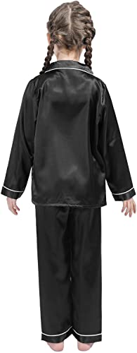 DF-deals Girls Boys Kids Silk Satin Pajamas Set Button-Down Clothes Long Sleeve Loungewear Sleepwear PJS Rose 140