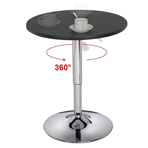 Yaheetech Round Bar Table, Adjustable Height and 360° Swivel Bar Tables, Cocktail Table with MDF Top, Silver Leg Base for Bar, Bistro, Café, Black