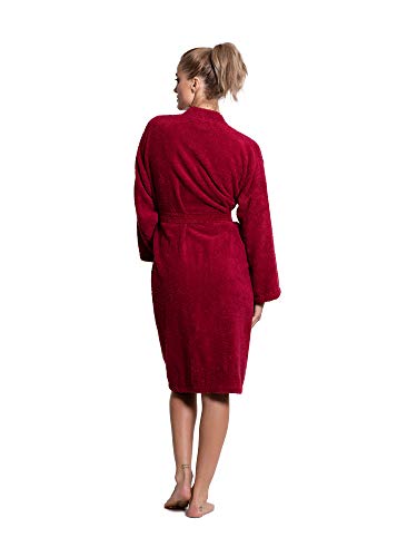 Turkuoise Women's 100% Cotton Turkish Terry Cloth Kimono Bathrobes, White, Medium