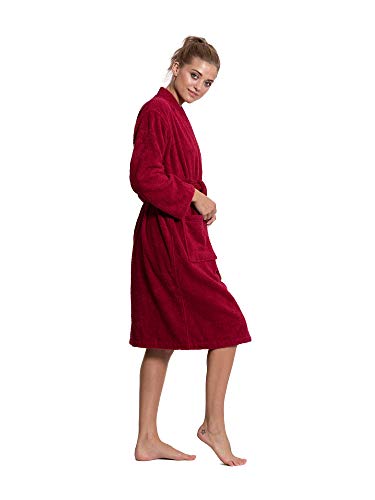 Turkuoise Women's 100% Cotton Turkish Terry Cloth Kimono Bathrobes, White, Medium