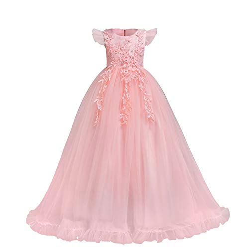 First Communion Dresses, Girls Ball Gown - Girls Wedding Guest Dress - Girls' Special Occasion Birthday Princess Prom Formal Dance Wedding Beach Photoshoot Easter Fancy Gowns White - Lace 7-8 Years