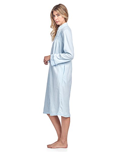 Casual Nights Women's Zipper Front Jacquard Terry Fleece Robe Duster - Blue - Small
