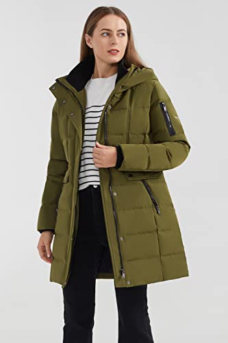 Orolay Women's Hooded Winter Down Coat Quilted Mid Length Puffer Jacket ArmyGreen XS