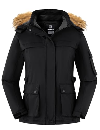 wantdo Women's Waterproof Skiing Jacket Windproof Winter Coat Black S