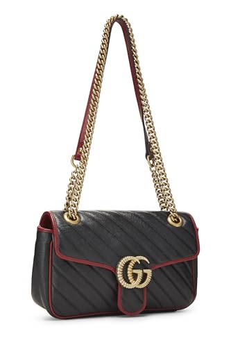 Gucci, Pre-Loved Black Leather Torchon Marmont Shoulder Bag Small, Black