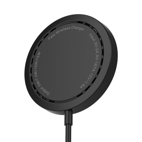 PINRUIGE Wireless Charger, 15W Max Fast Magnetic Wireless Charging Pad Compatible with iPhone 15/14/13/12 with USB-A Converter Black