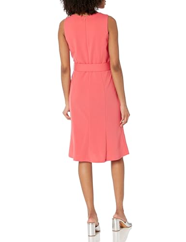 London Times Women's Sleeveless Fluted Sheath with Belt, Horn