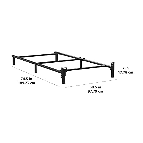 Amazon Basics Metal Bed Frame, 6-Leg Base for Box Spring and Mattress, Tool-Free Easy Assembly, 74.5"L x 38.5"W x 7"H, Twin, Black