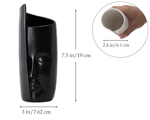 BOIHEGU Ceramic Black Vase, Cream Black Quirky Face Ceramic Vase, 7.5 inch Ceramic Flower Vase Minimalism Style for Modern Table Shelf Bedroom Kitchen Living Room Centerpieces Office Desk